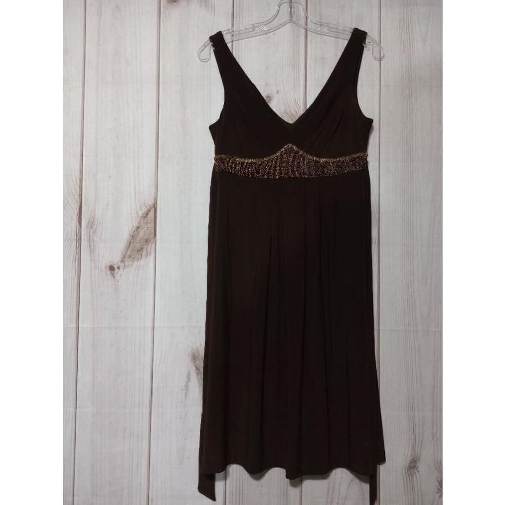 Bisou Bisou Michele Bohbot Brown Beaded Empire Waist Cocktail Dress Womens 6
